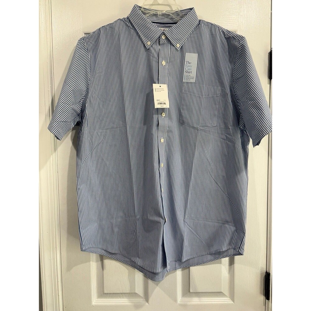 Croft & Barrow Mens XL Blue White Stripe Easy Care Shirt Short Sleeve NWT